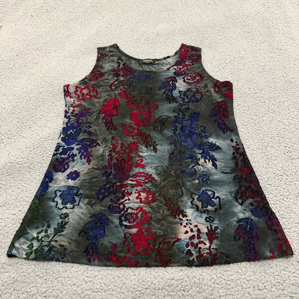 Womens Medium Burnout Velvet Floral Tie Dye Tank Top Multicolor Witchy Goth